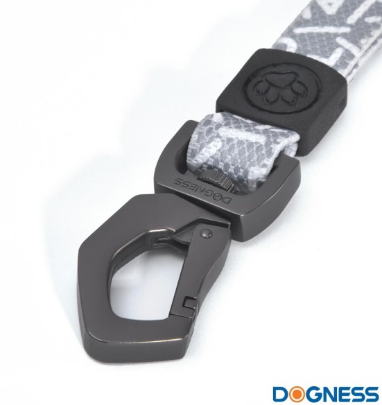 Поводок для собак амортизирующий, серый с белыми буквами Grey Letters (Dogness Elegant Printing)