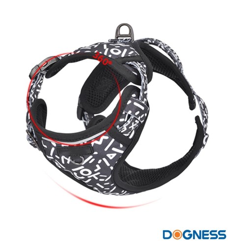 Шлейка для собак с мягкой подкладкой, чёрная с белыми буквами Black Letters (Dogness Elegant Printing)