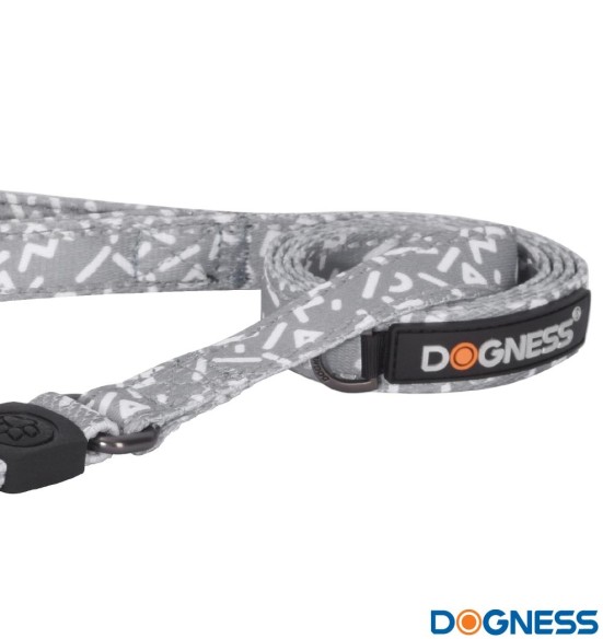 Поводок для собак амортизирующий, серый с белыми буквами Grey Letters (Dogness Elegant Printing)
