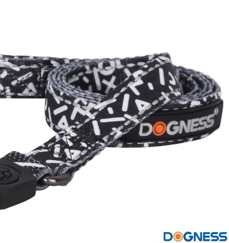 Поводок для собак амортизирующий, чёрный с белыми буквами (Dogness Elegant Printing)