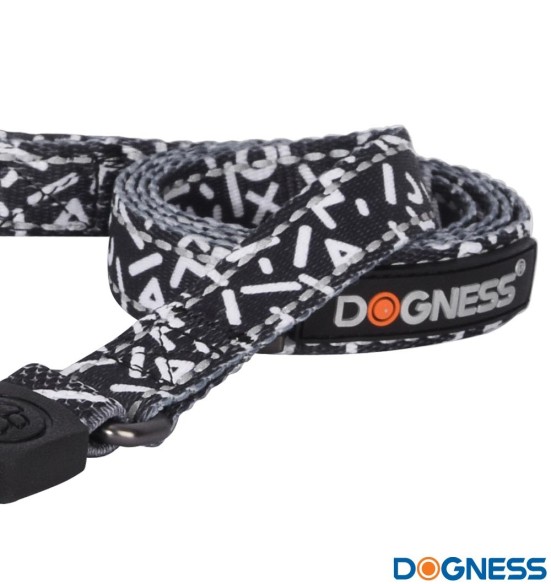 Поводок для собак амортизирующий, чёрный с белыми буквами (Dogness Elegant Printing)