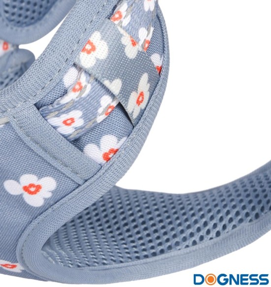 Traksid ja jalutusrihm väikesele koerale, kassile, kutsikale helesinine lilledega Forget Me Not Blue (Dogness Little Rascal)