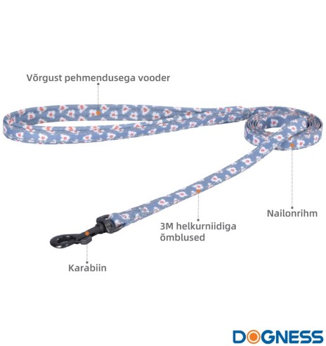 Traksid ja jalutusrihm väikesele koerale, kassile, kutsikale, helelilla karikakardega Calamus Purple (Dogness Little Rascal)