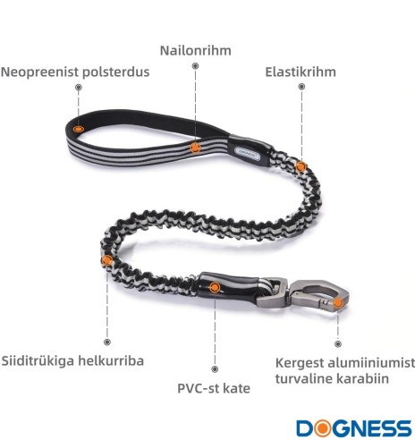 Anti-shock jalutusrihm koerale, helkuritega, must (Dogness Anti-Shock)