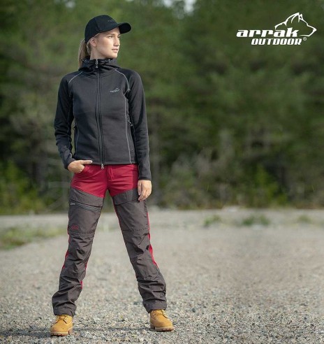 Püksid naistele, vetthülgavad ja elastsed, punane Hybrid (Arrak Outdoor)