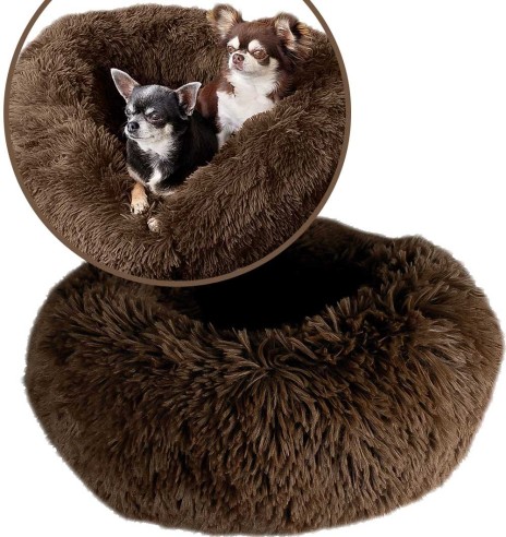 Пушистая успокаивающая лежанка для собак, коричневая, разных размеров, Calming Basket (Doogy)