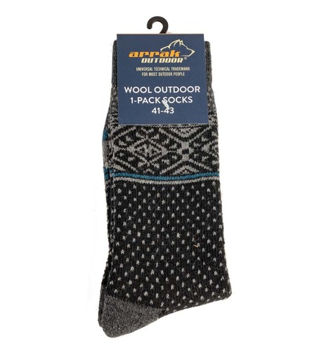 Mustriga sokid, meriinovillaga, mustad, Wool Outdoor Sock (Arrak Outdoor)