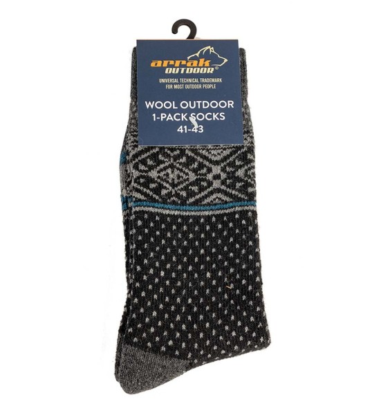 Mustriga sokid, meriinovillaga, mustad, Wool Outdoor Sock (Arrak Outdoor)