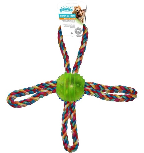 Игрушка для собаки, мяч с четырьмя ручками TPR Ball with Rope Tug (Pawise)