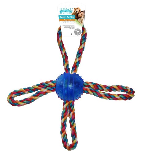 Игрушка для собаки, мяч с четырьмя ручками TPR Ball with Rope Tug (Pawise)