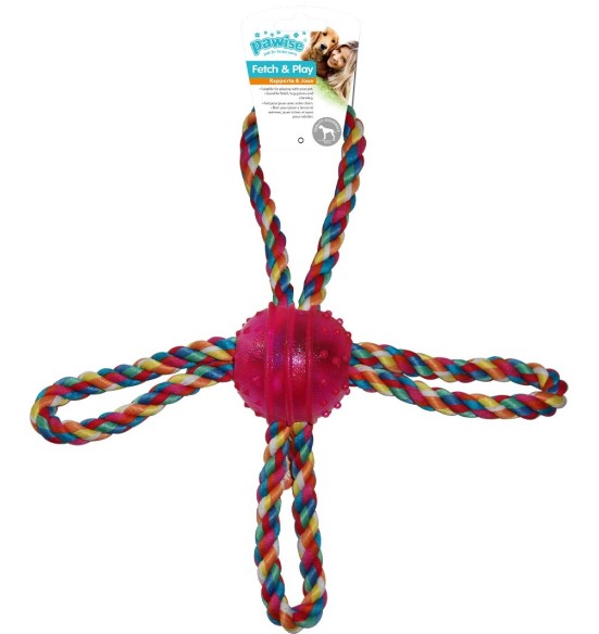 Игрушка для собаки, мяч с четырьмя ручками TPR Ball with Rope Tug (Pawise)
