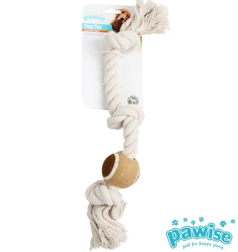 Веревочная игрушка для собаки, с теннисным мячиком и узлами Rope Bone with Tennis Ball (Pawise)