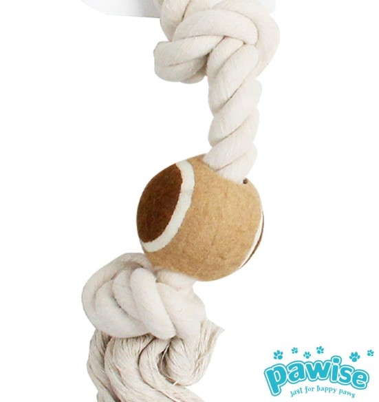 Веревочная игрушка для собаки, с теннисным мячиком и узлами Rope Bone with Tennis Ball (Pawise)