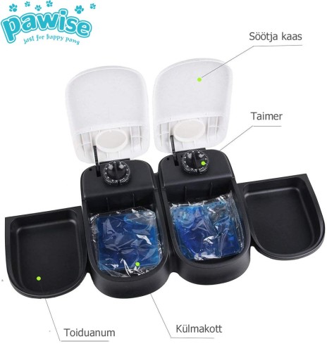 Automaatsöötja kahe anumaga, kaheks toidukorraks (Pawise)