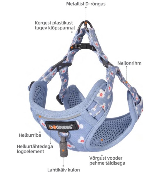 Traksid ja jalutusrihm väikesele koerale, kassile, kutsikale must karikakardega Black Daisy (Dogness Little Rascal)