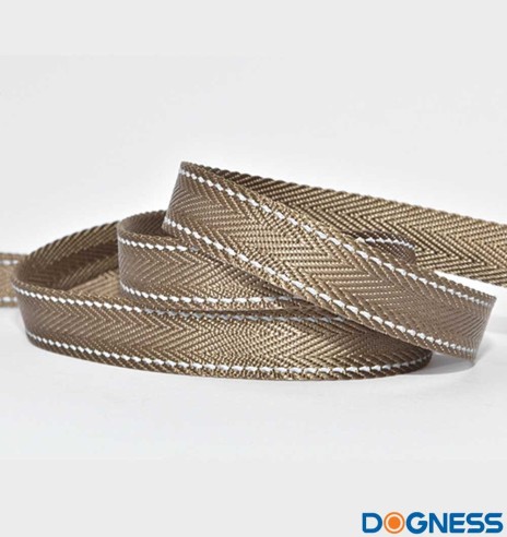 Jalutusrihm koerale, nailonrihm helkurniitidega, pruun (Dogness Herringbone Webbing)
