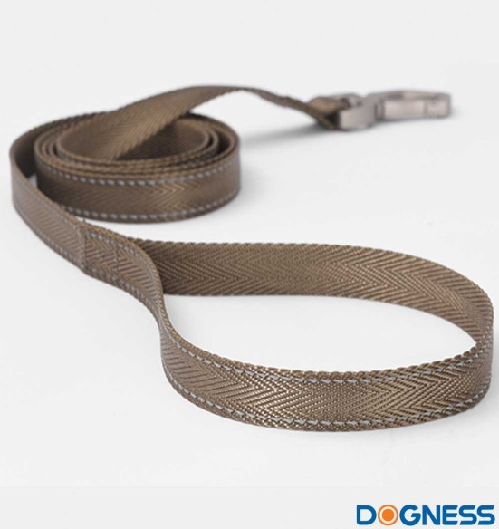 Jalutusrihm koerale, nailonrihm helkurniitidega, pruun (Dogness Herringbone Webbing)