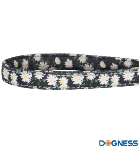 Поводок для собак амортизирующий, чёрный с ромашками Black Daisy (Dogness Elegant Printing)