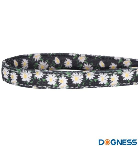Поводок для собак амортизирующий, чёрный с ромашками Black Daisy (Dogness Elegant Printing)