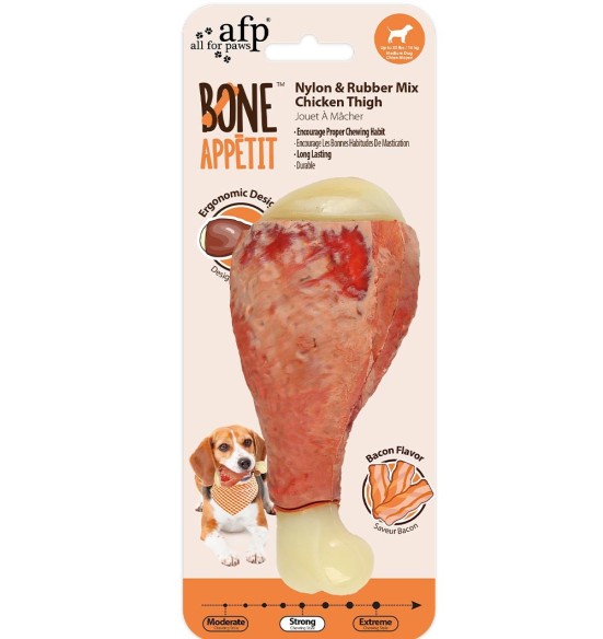 Mänguasi närimiskont koerale, peekonimaitseline, Nylon & Rubber Mix Chicken Thigh - Bacon Flavor Infused (AFP - Bone Appetit)