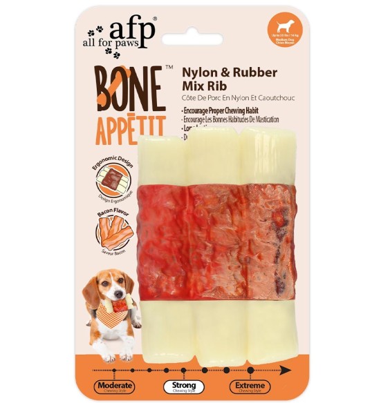 Närimismänguasi ribi peekonimaitseline, Nylon & Rubber Mix Rib - Bacon Flavor Infused (AFP - Bone Appetit)