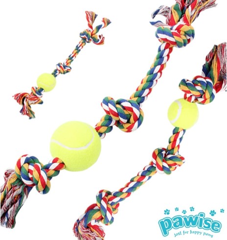 Веревочная игрушка для собаки с теннисным мячиком Rope Bone with Ball (Pawise)