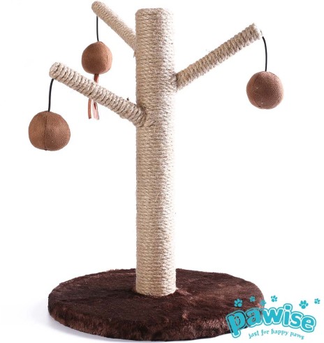 Kassi kraapimispuu kolme haru ja mänguasjadega, kõrgus 42 cm, Fred (Pawise)