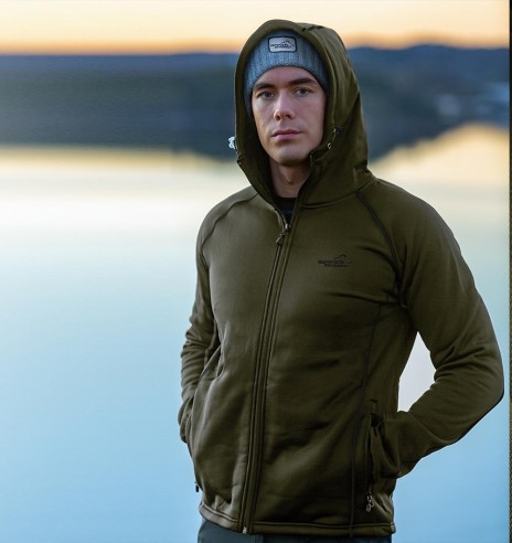 Fliis-dressipluus meestele, kapuutsiga, oliiviroheline, Power, fliisist pusa (Arrak Outdoors)