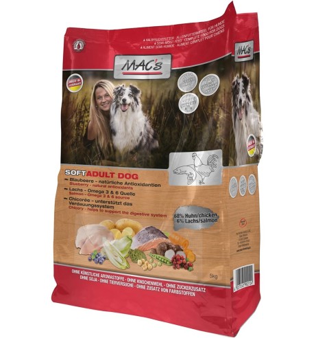MAC`s SOFT, полувлажный корм для собак с высоким содержанием мяса КУРИЦЫ И ЛОСОСЯ