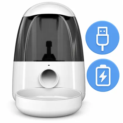 Dogness F05A automaatsöötja ning USB- ja patareitoite sümbolid